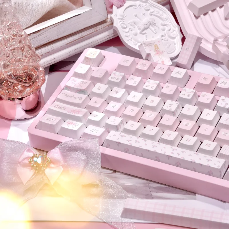 Juego de teclas con tema dulce rosa, sublimación de perfil de cereza PBT, teclas originales personalizadas hechas a mano para accesorios de teclado mecánico - imagen 3