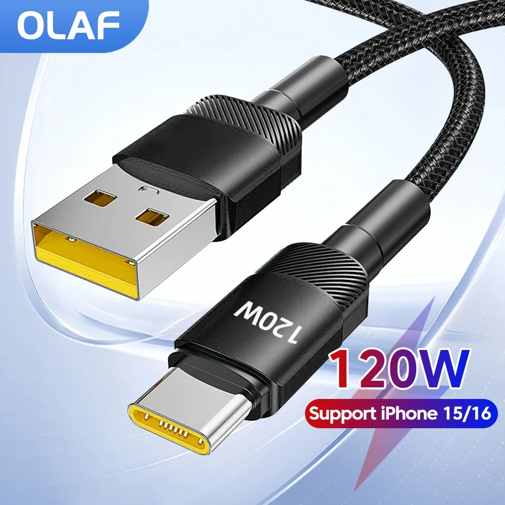 Cable USB de datos de carga rápida USB C de 120W tipo C para iPhone 15 16 Huawei Honor Oneplus Realme Xiaomi Samsung Cable de teléfono USB A a C