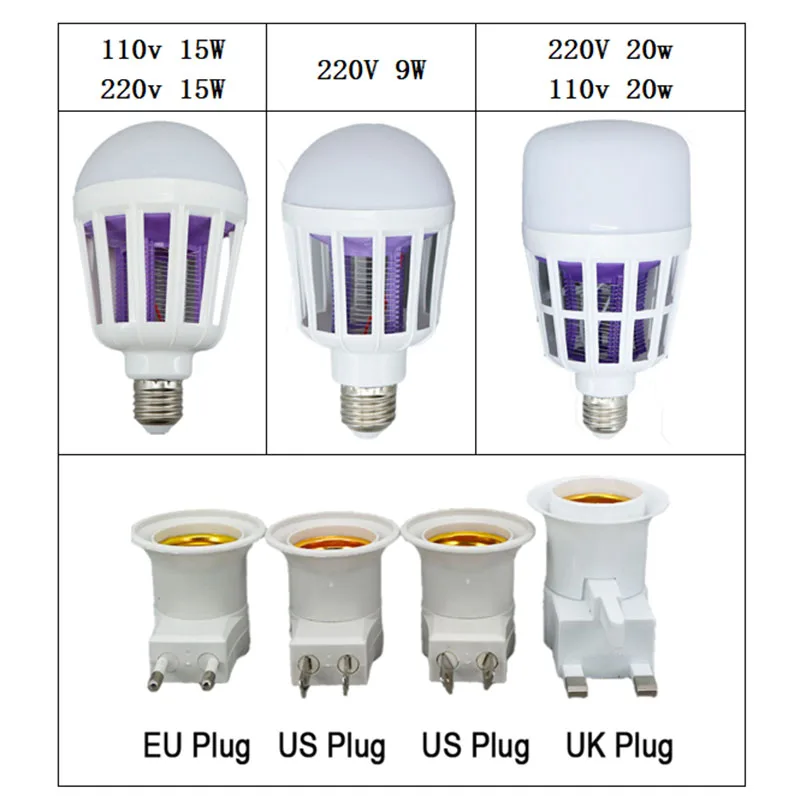 E27 110V 220V 9W/15W/20W 2 en 1 bombilla LED antimosquitos luz nocturna blanca Anti Moskito 2 vías accesorios de iluminación de jardín - imagen 3