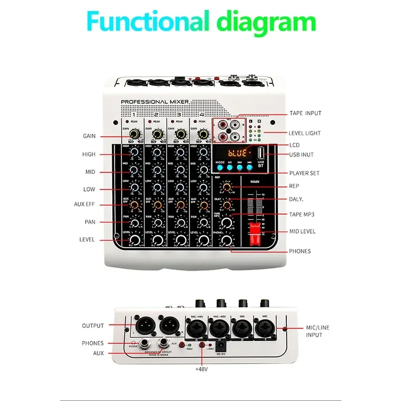 Mini mezclador puesta en escena de carretera boda USBMP3 Bluetooth MX400MIN mezclador de audio tarjeta de sonido profesional para estudio, sonido de canto - imagen 5