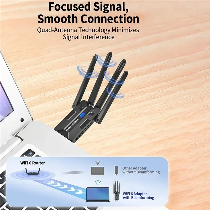 Tarjeta de red de 1800Mbps WiFi 6 USB 3,0 adaptador inalámbrico de doble banda 2,4G/5G, transmisor receptor de red sin controlador para ordenador portátil - imagen 5