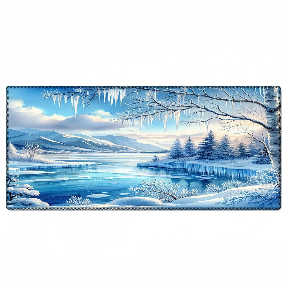 Alfombrilla de ratón grande con escena de nieve azul XXL para juegos, oficina, hogar, alfombrilla de escritorio de goma duradera para PC, gamer, accesorios de escritorio de oficina, mesa - imagen 4
