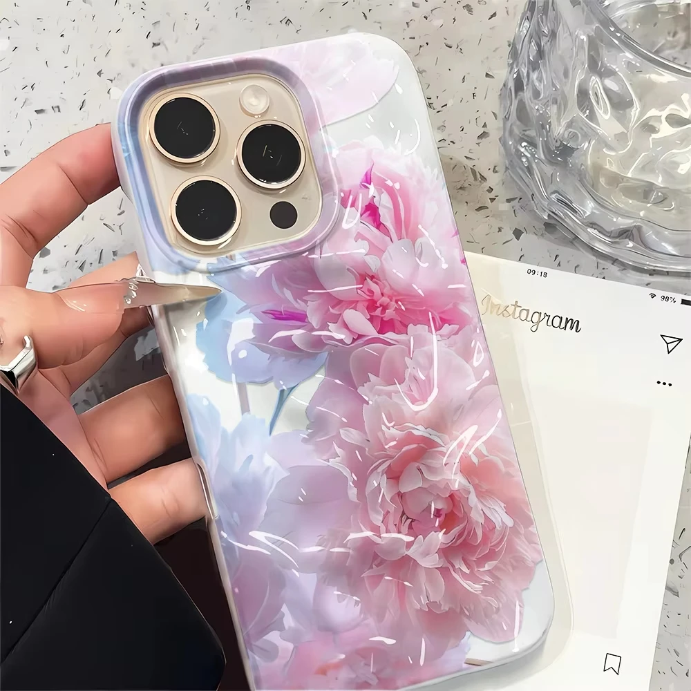 Funda de teléfono con diseño artístico de flores rosas para iPhone 17 Pro Max 16 15 14 Plus 13 12 11, funda de silicona suave a prueba de golpes