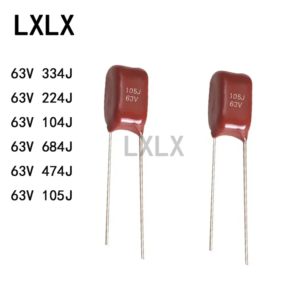 Condensador de película 20 piezas CBB, 63V, 334J, 224J, 104J, 684J, 474J, 105J, P5, paso 5mm