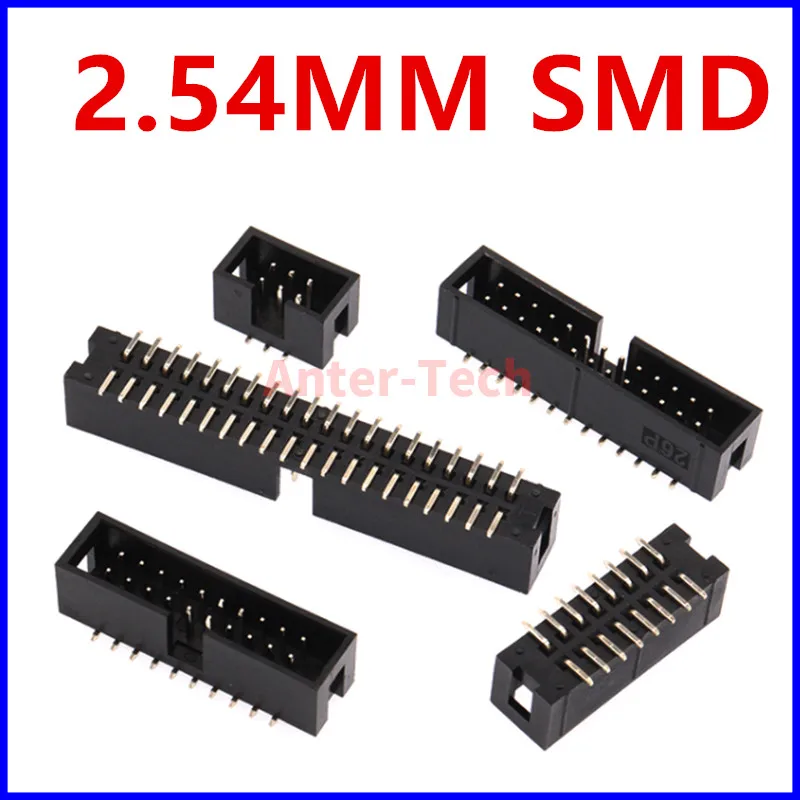 10 Uds SMT 2,54 MM DC3 6/8/10/12/14/16/20/30/40 posiciones IDC doble fila conector de paso de 2,54mm SMD PCB IDC Socket