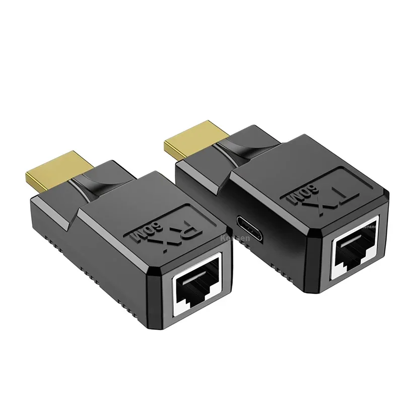 Extensor HDMI sobre Cable Ethernet Cat6, repetidor RJ45, transmisión de señal sin pérdidas de vídeo para PC, HDTV, DVD, 1080P, 60M