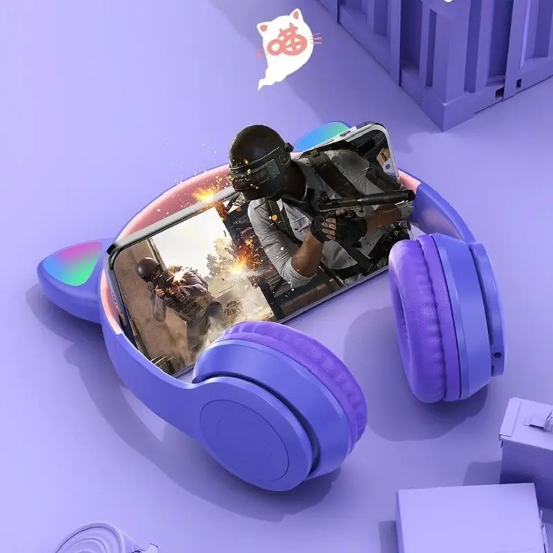 Auriculares inalámbricos P47 con orejas de gato y micrófono, cascos de graves estéreo con Bluetooth, regalo para niños y niñas, auriculares para PC y teléfono - imagen 5