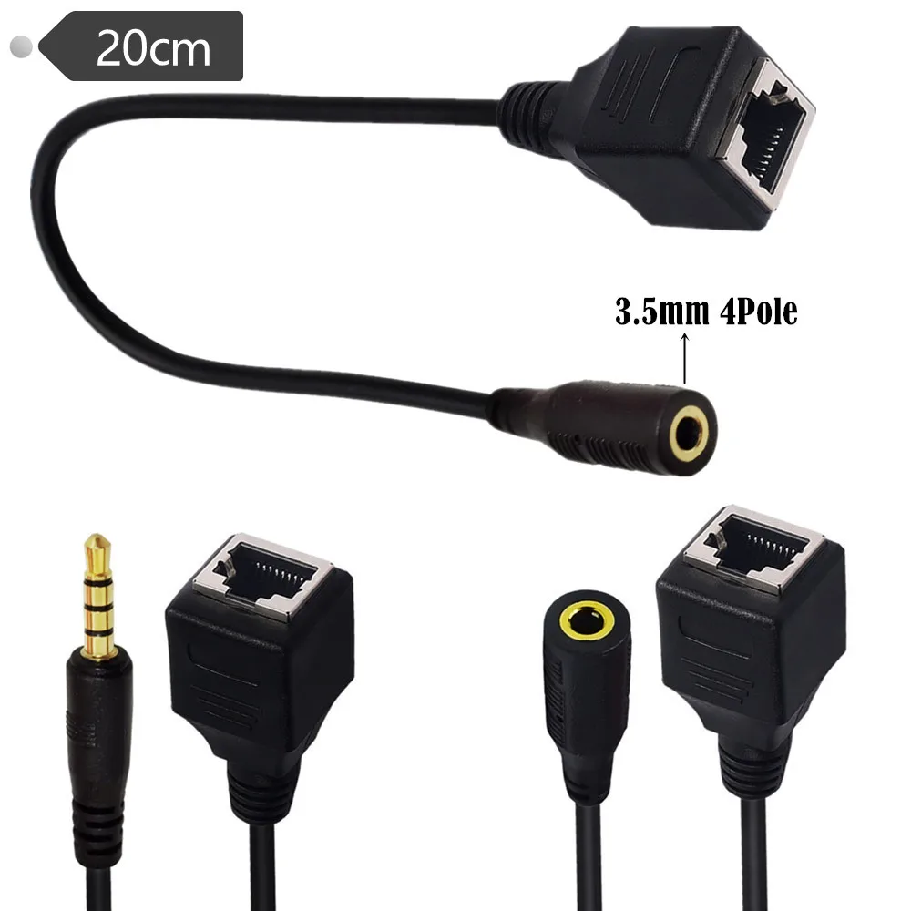 Interfaz de red RJ45 hembra a 3,5mm Jack macho hembra Cable con micrófono para mesa de canto KTV pantalla táctil productos 20cm