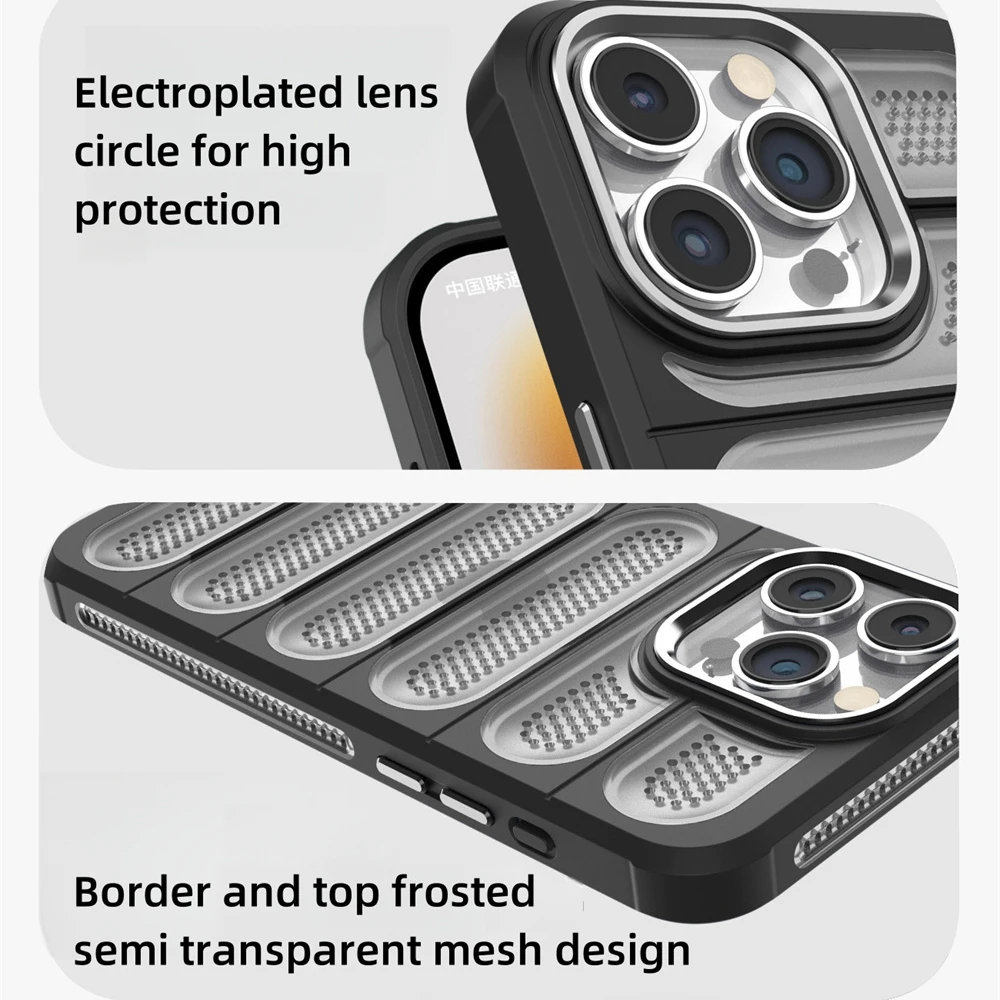 Funda de teléfono de refrigeración esmerilada mate con disipación de calor para iPhone 15 16 Pro Max 14 13 12 11, funda trasera transpirable translúcida de lujo - imagen 4