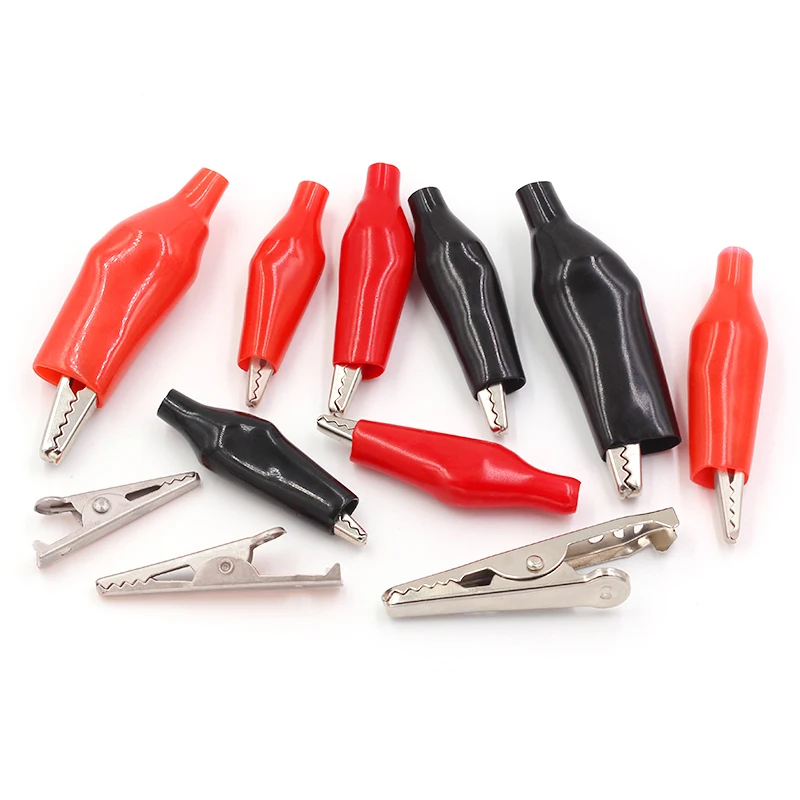 10 Stück 28 mm/35 mm/45 mm Metall-Krokodilklemme G98 Krokodil-Elektroklemme zum Testen von Sondenmessgeräten, schwarz/rot mit Kunststoffmanschette - imagen 2