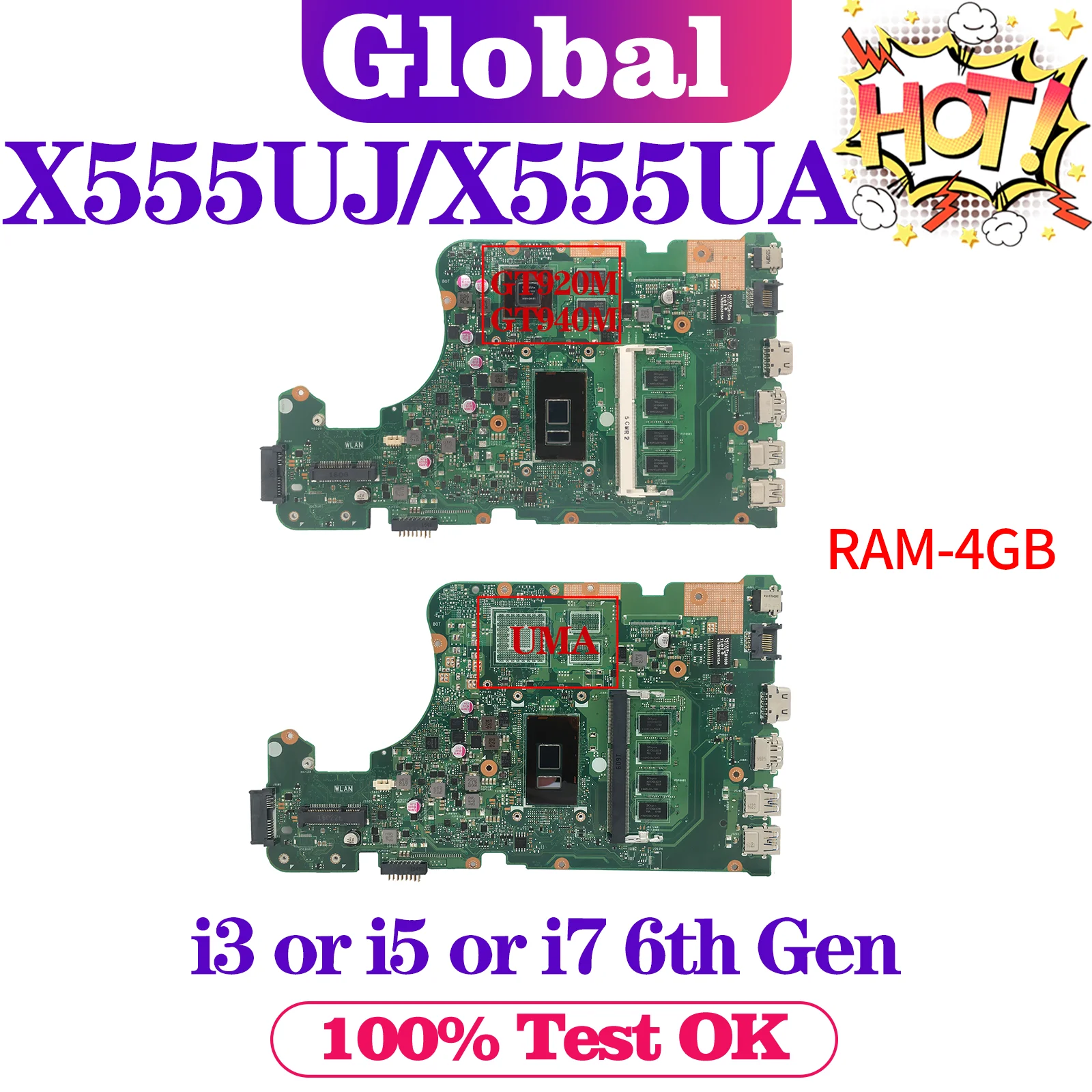Placa base A555UJ A555UA A555UB F555UA F555UB F555UJ X555UJ K555UJ K555UB K555UA X555UF X555UA X555UB DX992U placa base para ordenador portátil