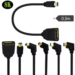 Cable de extensión Mini Displayport a DP hembra, 8K @ 60Hz, en ángulo recto, macho a hembra DP, con Panel de tornillo de montaje, 0,3 m