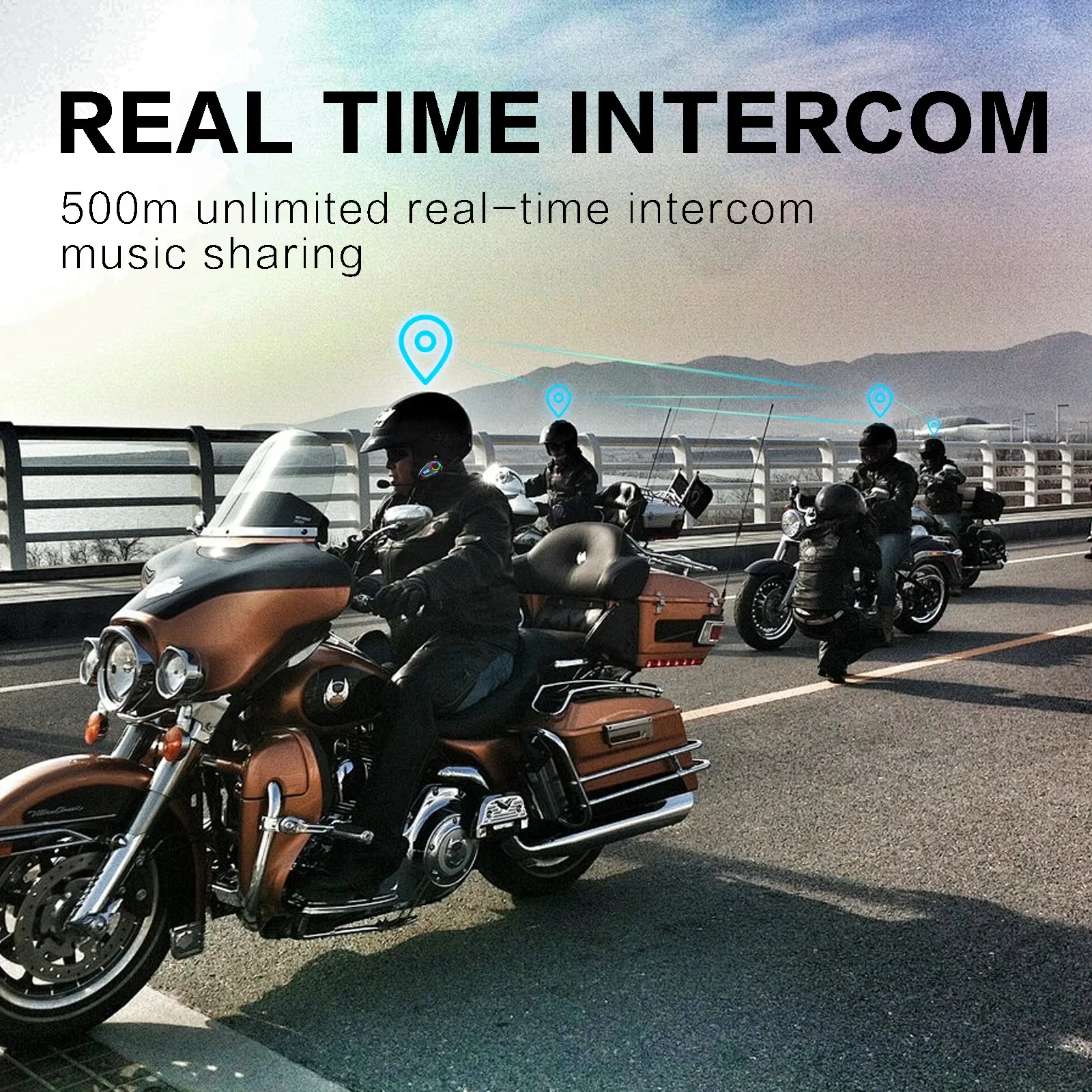 Intercomunicador para casco de motocicleta medio dúplex de 500M, auriculares impermeables con Radio FM, intercomunicador para compartir música, Bluetooth 6,0, luz RGB - imagen 3