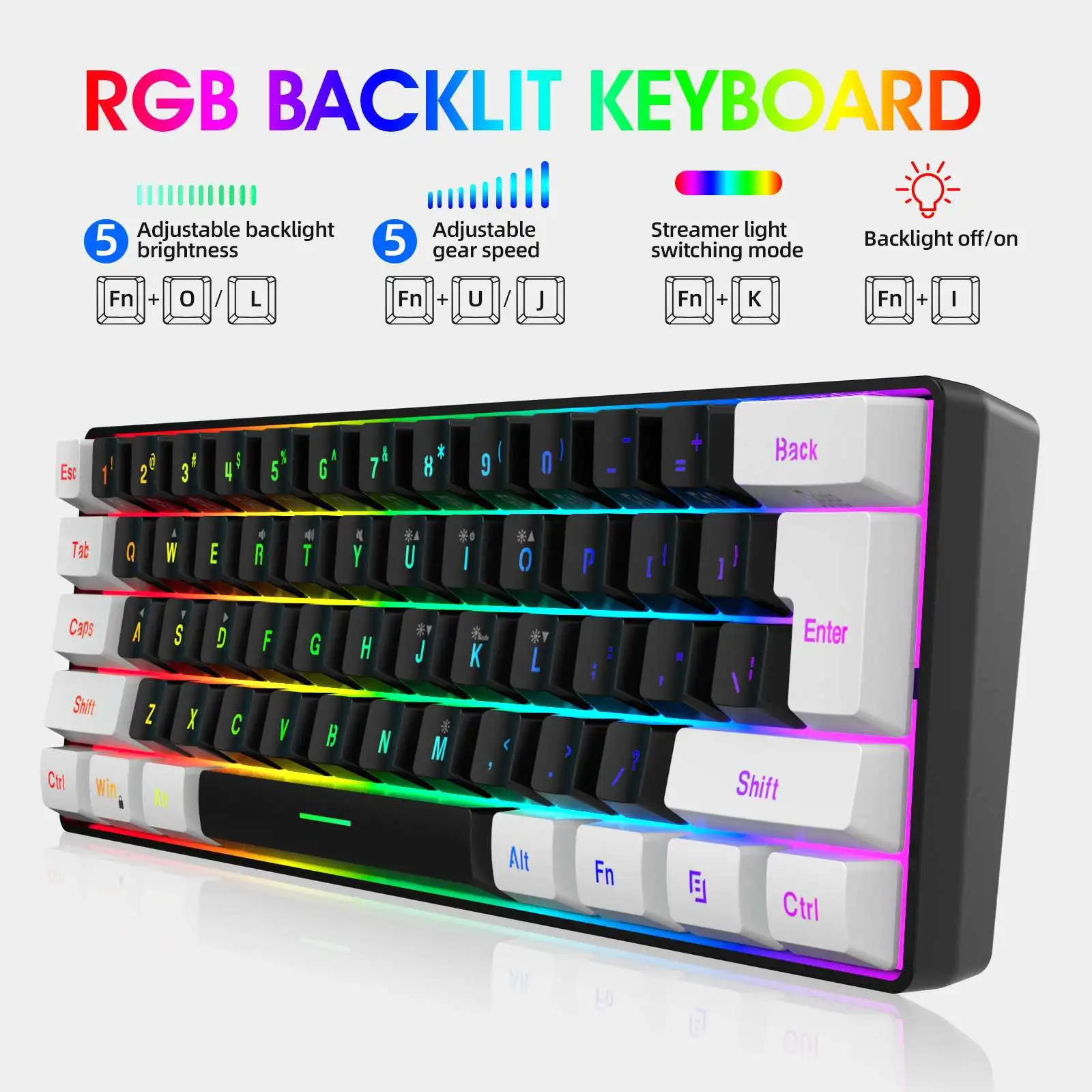 Teclado RGB para juegos V700, 61 teclas, retroiluminación USB, sensación mecánica con múltiples combinaciones de teclas de atajo para jugadores - imagen 2