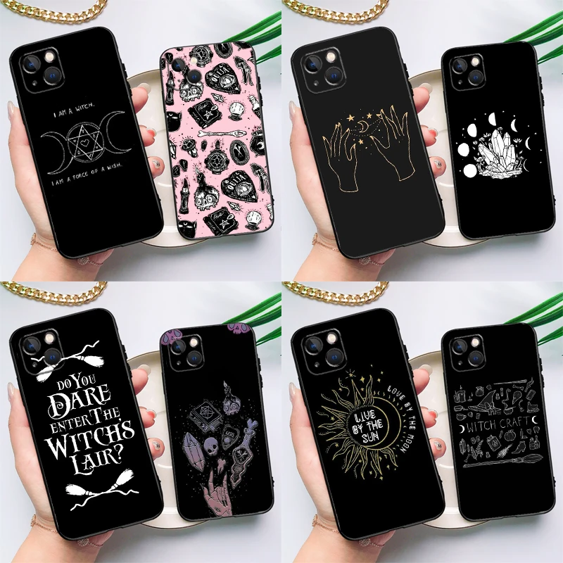 Funda de silicona de bruja oscura de brujería para iPhone 17 15 14 13 11 12 Pro Max 16 Plus 12 13 Mini 16e 17 Air contraportada
