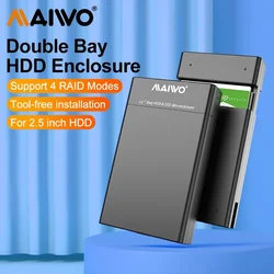 MAIWO Carcasa RAID Doble Bahía 2,5 Pulgadas USB 3,0 SATA HDD SSD