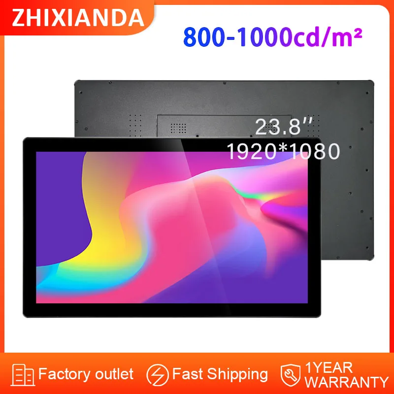 23,8 pulgadas 1920*1080 impermeable 1000nits LCD pantalla táctil capacitiva Monitor de pantalla plana para la industria con HD VGA USB