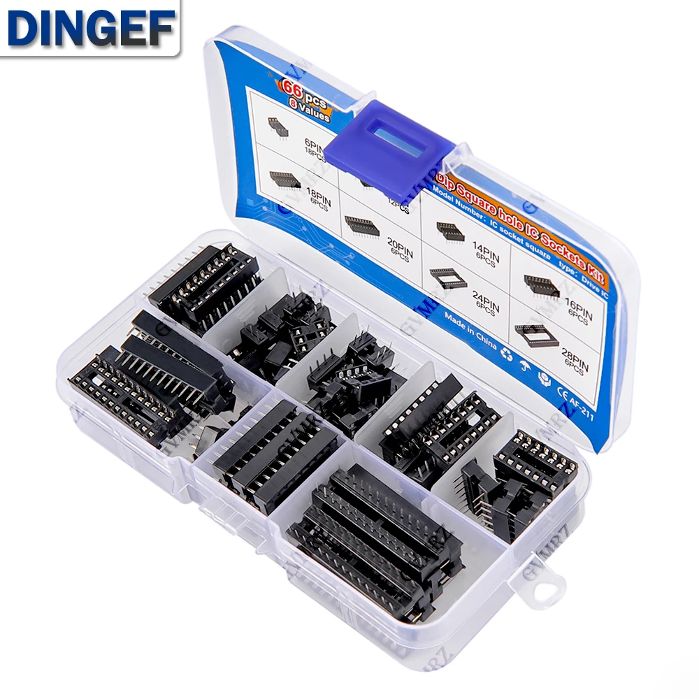 66 unids/lote con caja DIP IC adaptador de enchufes tipo soldadura Kit de enchufe 6 14 8 16 18 20 24 28 pines DIP-6 DIP-8 DIP-14 conector IC