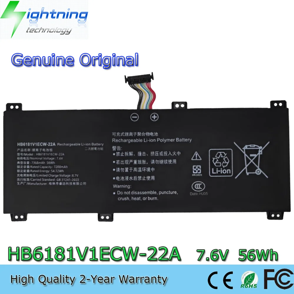 Batería genuina para ordenador portátil HB6181V1ECW-22A 7,6 V 56Wh para Huawei MagicBook 16 HYLR-WFP9 HYM-W56 HLYL-WFP9/WFQ9 FRD-WFG9/WFD9