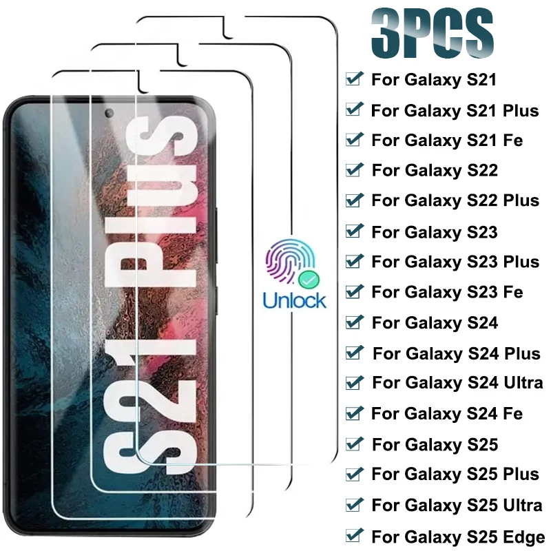 3 uds cubierta completa de vidrio templado para Samsung Galaxy S24 S25 Ultra S23 S22 Plus Fe Protector de pantalla en película de vidrio Sansung S21 Plus