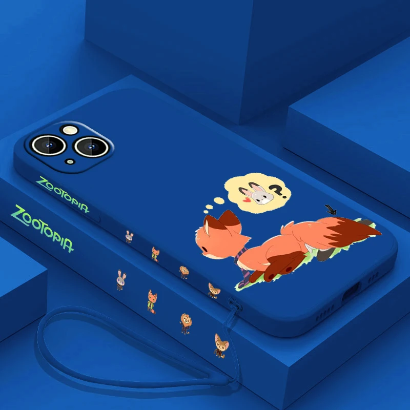 Nick Wilde funda de teléfono Judy Hopps para Apple iPhone, 15, 14, 13, 12, 11 Pro Max Plus, 8, 7 SE, funda líquida con Capa de cuerda izquierda - imagen 2