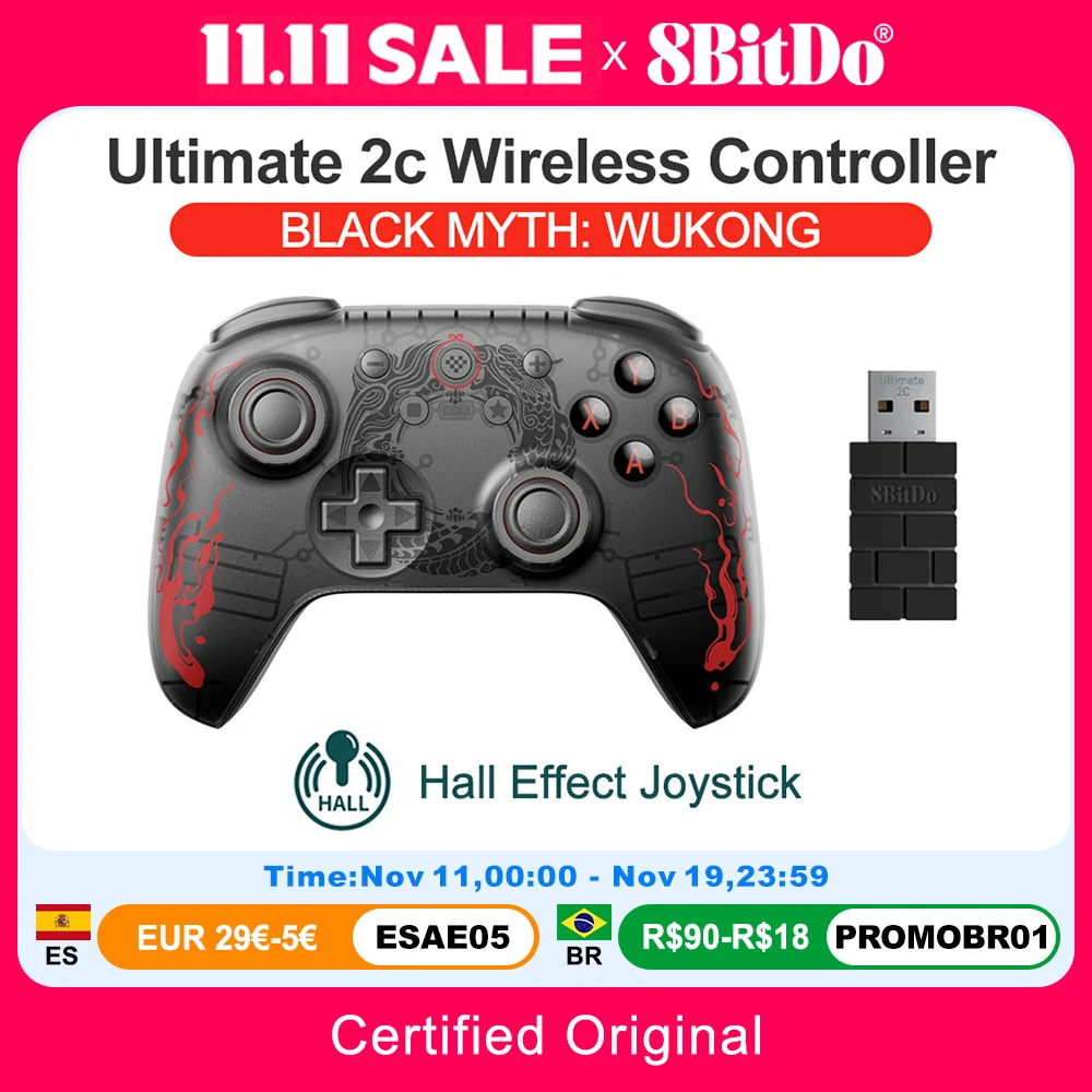 8BitDo Black Myth Wukong Gamepads PC Ultimate 2C controlador de juegos Windows 10 11 Steam Raspberry Pi Android efecto Hall Joystick