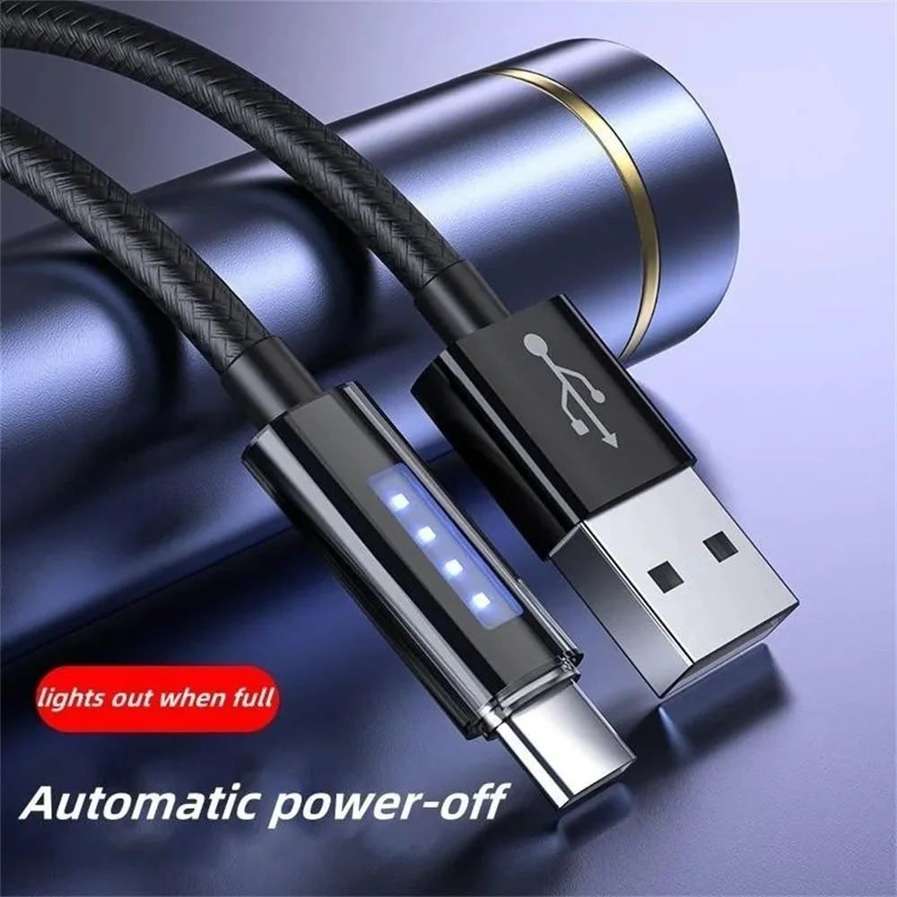 Cable USB A a tipo C de 120W, nuevo Cable de datos de carga rápida con apagado inteligente y luz indicadora de carreras de caballos para Samsung y Huawei - imagen 3