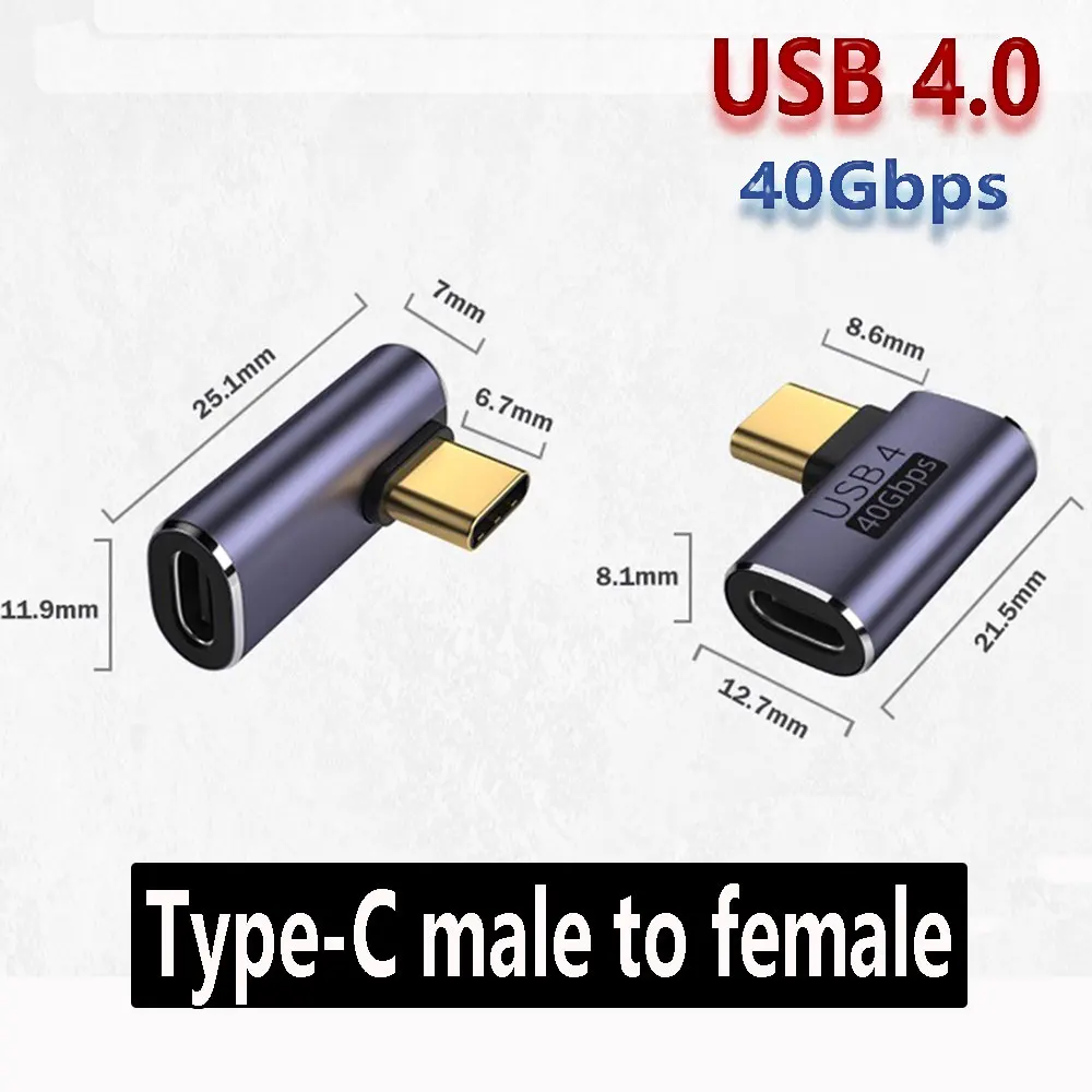 1 unidad USB4.0 40Gbps OTG tipo C USB 90 grados 100W 5A USB C a tipo C convertidor de carga rápida adaptador de datos USB C para Macbook 8K60HZ - imagen 3