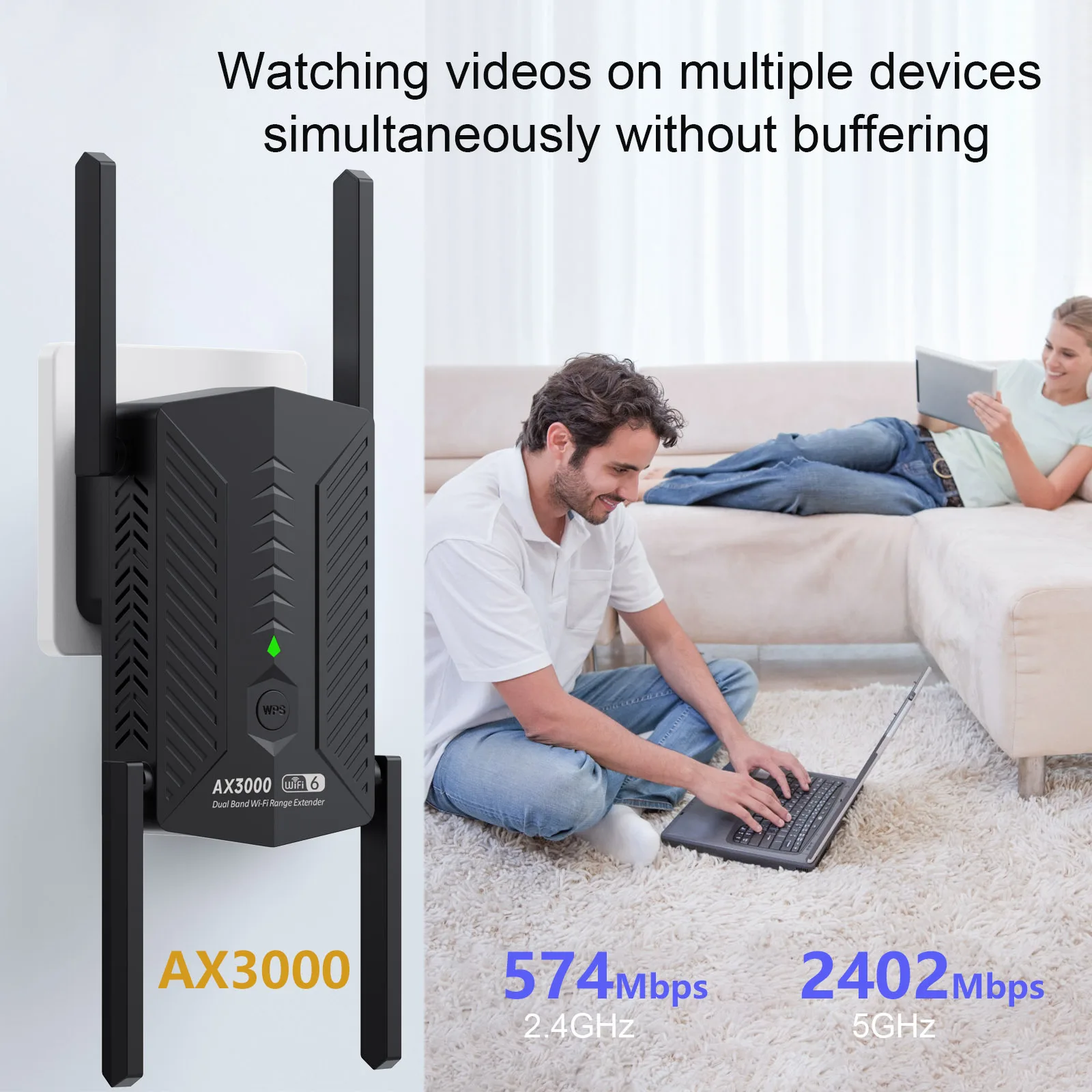 Repetidor Roteador WiFi 6 de 3000Mbps, amplificador de señal Wi-Fi 6, 2,4/5Ghz, 4 antenas de alta ganancia, amplificador extensor de largo alcance WPS, fácil configuración - imagen 2