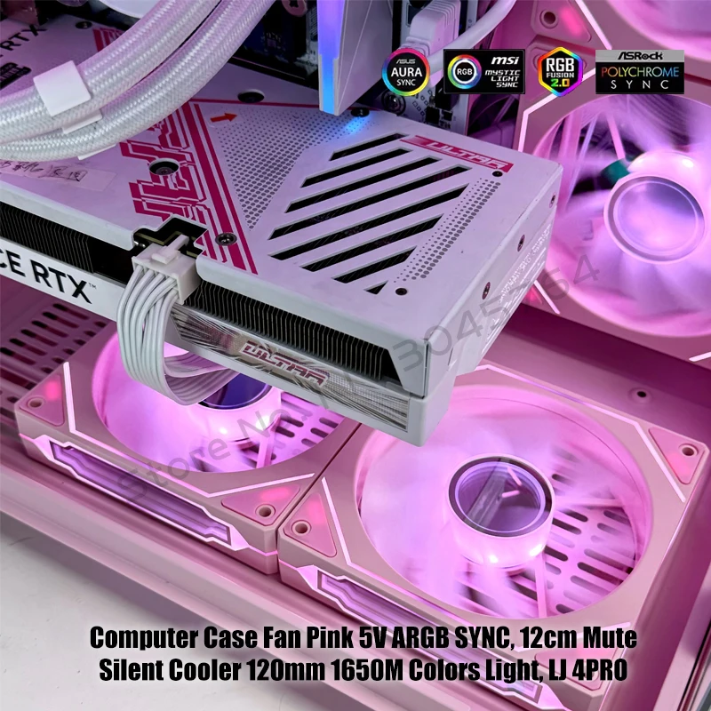 Caja de computadora Ventilador RGB Rosa 5V ARGB SYNC, Ventilador enfriador de CPU silencioso silencioso de 12 cm 120 mm 16,5 M Colores de luz, hoja delantera o inversa - imagen 5