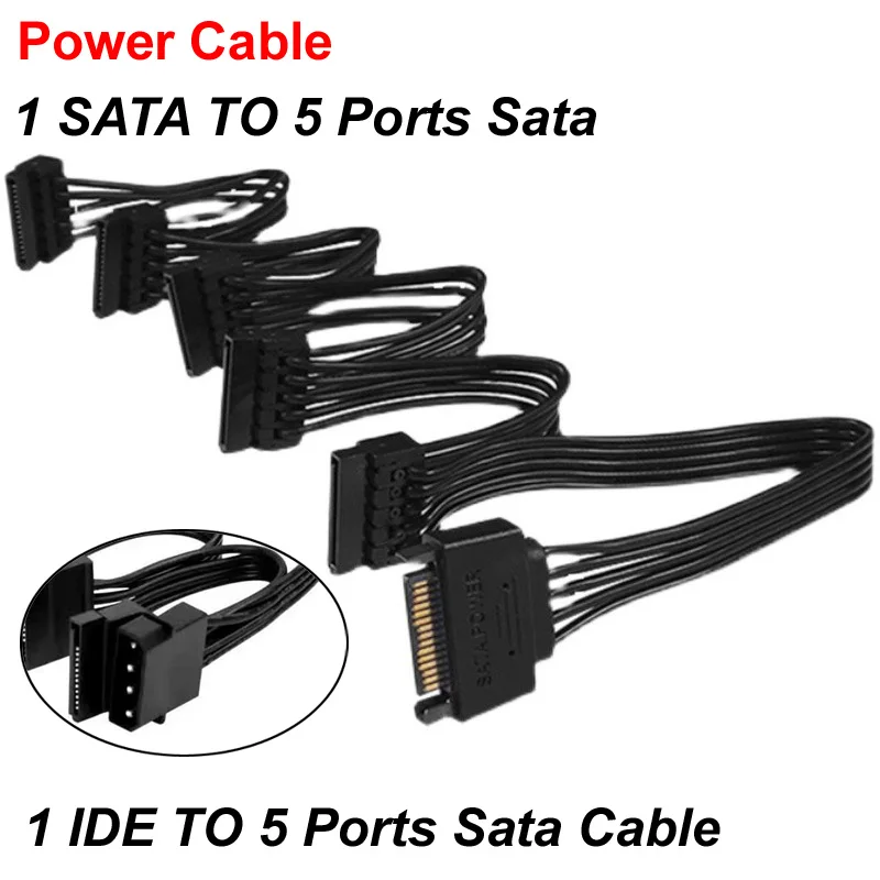 Molex-Cable divisor de fuente de alimentación para disco duro, accesorio de 4 pines IDE Sata a 5 SATA, 15 Pines, para PC DIY, 4 pines, 15p a 15 pines