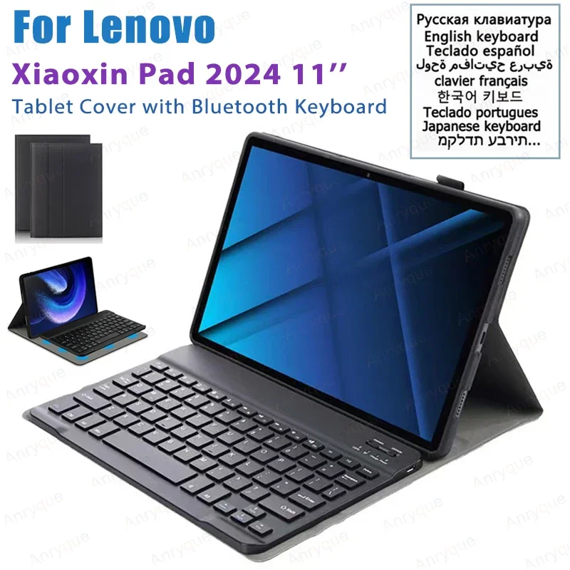 Funda con teclado inalámbrico magnético para Lenovo Xiaoxin Pad 2024, funda para tableta de 11 pulgadas con teclado Bluetooth, Teclado español ruso