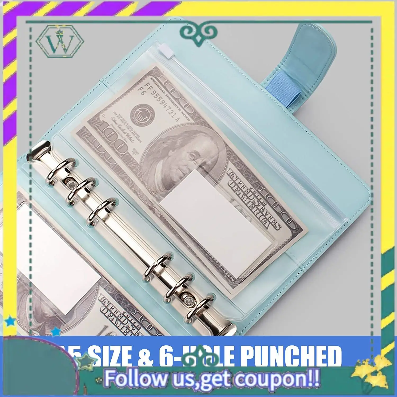 Nuevo 15 Uds A5 bolsillos para carpetas bolsillo perforado con cremallera de 6 agujeros con bolsillo de etiqueta de plástico con cremallera para carpeta de cuaderno de 6 anillas