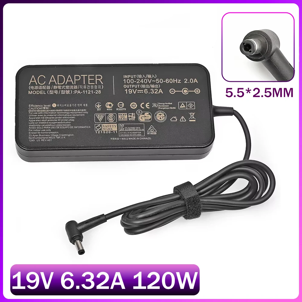 19V 6.32A 120W 5,5x2,5mm adaptador de CA cargador de fuente de alimentación para ASUS ROG FX504 GL502V GL752VW GL552VW N750 N550J N550