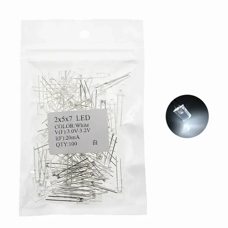 100 unids/lote 2x5x7 lámpara de diodo emisor LED cuadrado blanco rojo verde azul amarillo naranja indicador - imagen 4