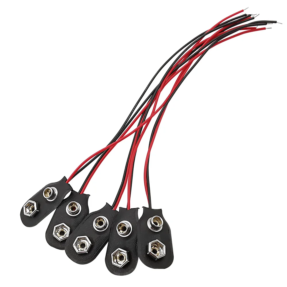 Conector a presión de batería, soporte de cables de plomo, tipo I, hebilla de batería de 9 voltios, 15CM, Negro, Rojo, 5 piezas, 9 V - imagen 2