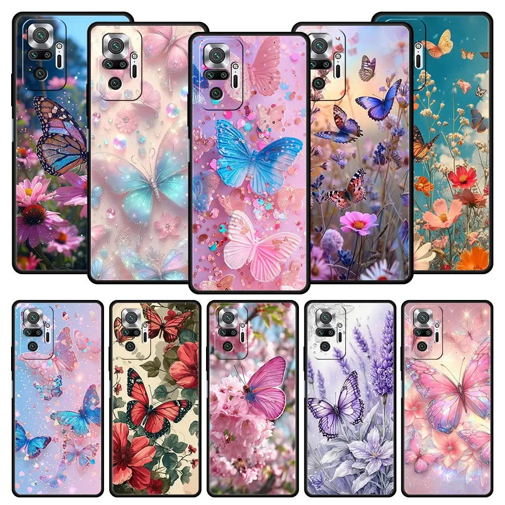 Funda de teléfono con patrones florales y de mariposas para Xiaomi Redmi Note 14 13 12 5G 11 10 Pro Plus 4G 9S 9 14C 13C 12C 10C 9C 9A