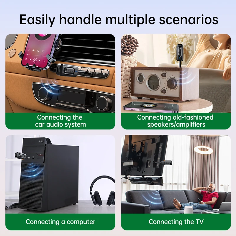 Receptor y transmisor de Audio multipunto 2 en 1, Bluetooth 5,4, 3,5mm, AUX, HIFI, HD, adaptador inalámbrico de avión de baja latencia con micrófono - imagen 4