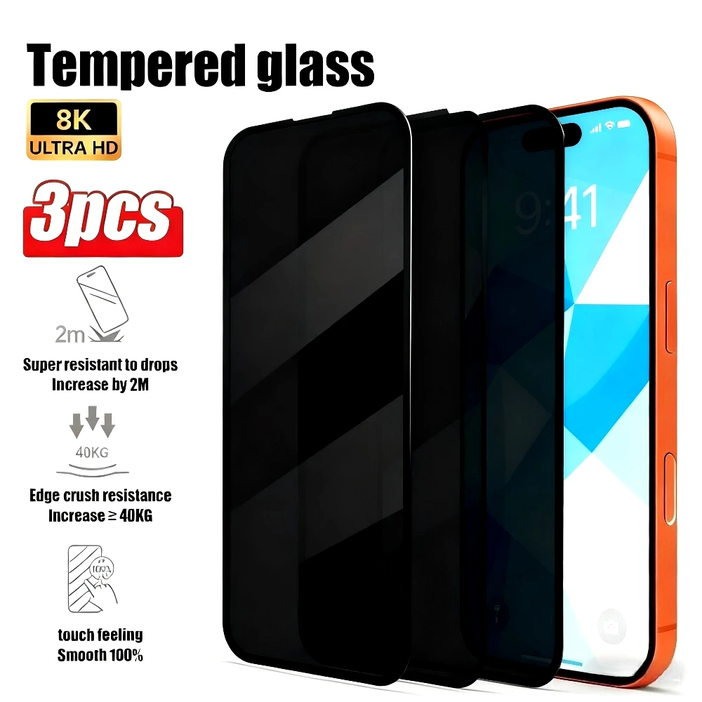 3 uds Protector de pantalla antiespía para iPhone 17 16 15 14 Pro Air 16e 15 Plus 13 12 11 Pro Mini XR XS Max cubierta completa de vidrio templado