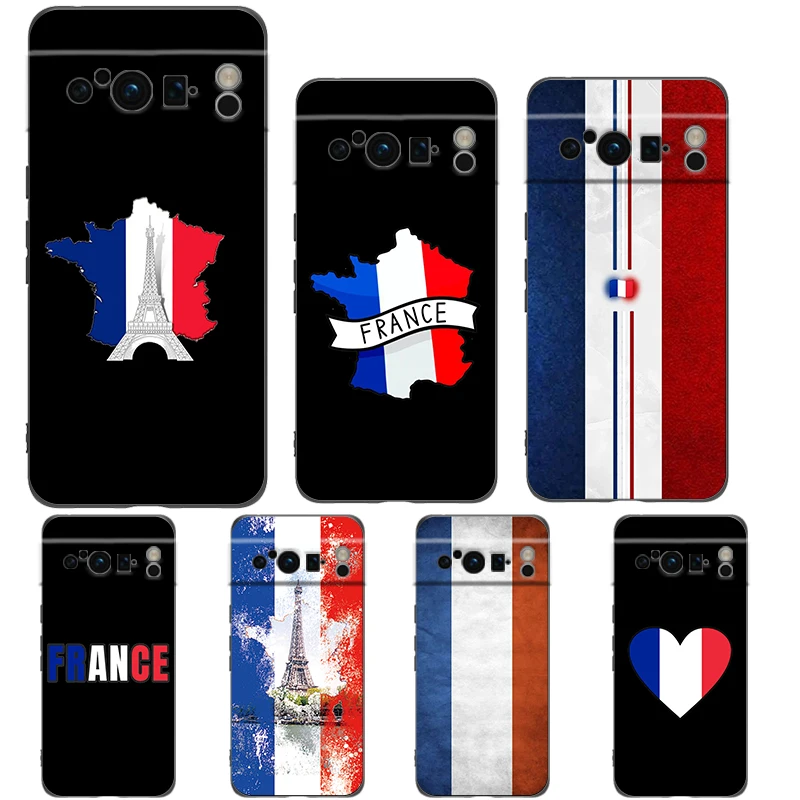 Funda de teléfono con bandera de Francia para Google pixel 9 8 7 6 Pro 8A 6A 7A 5G, funda negra de silicona a prueba de golpes