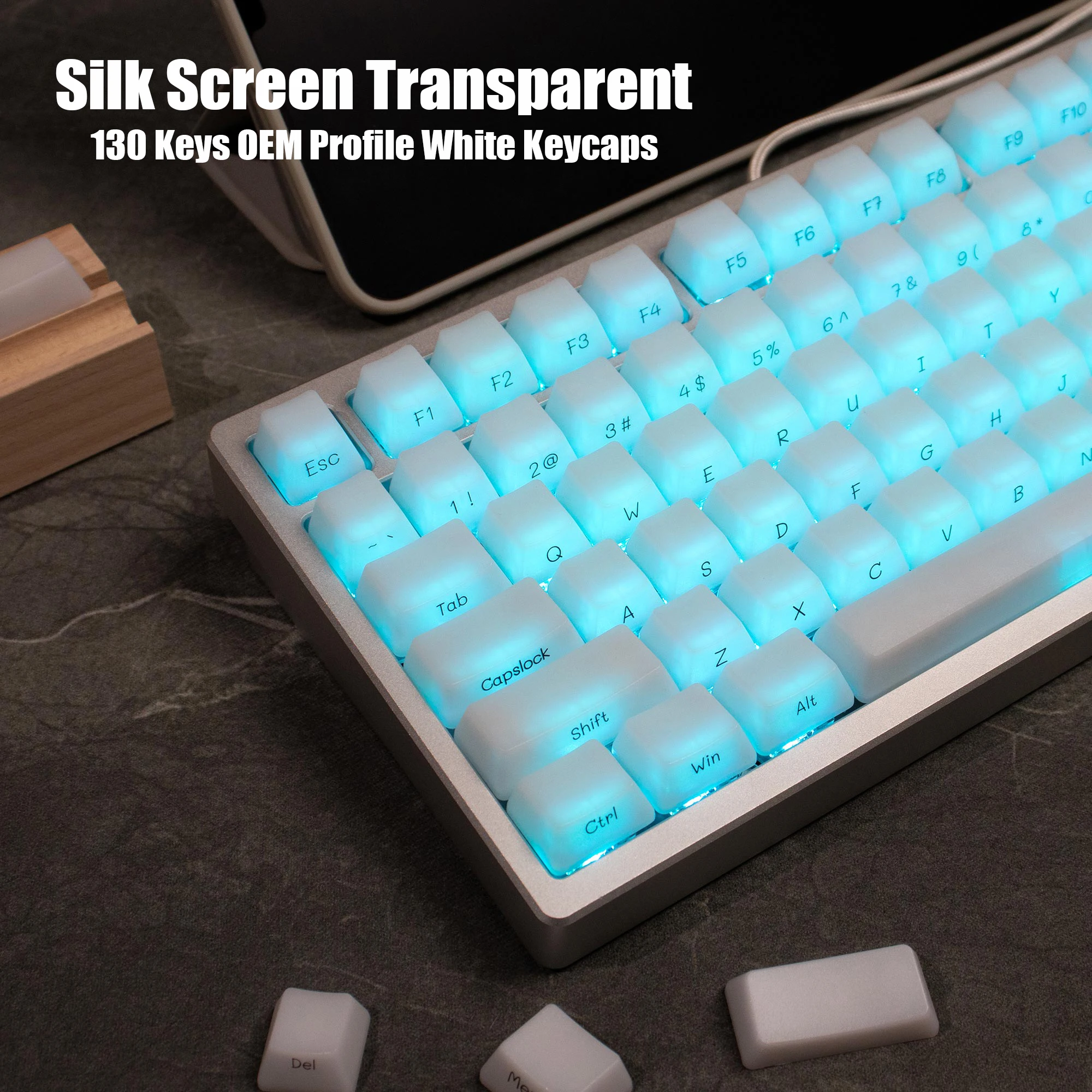 Teclas transparentes de seda para teclado mecánico Cherry MX, 130, 60%, 65%, 75% - imagen 2