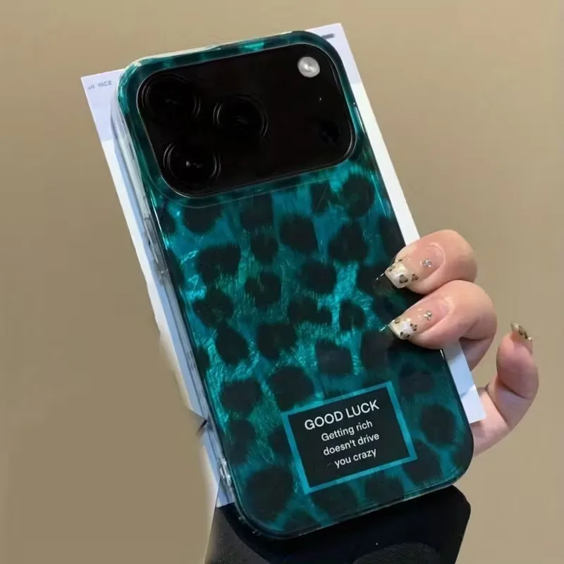 Funda de teléfono con estampado de leopardo de fondo verde INS para iPhone 17 17 Air 17Pro 17 Pro Max textura Vortex cubierta transparente dura anticaída