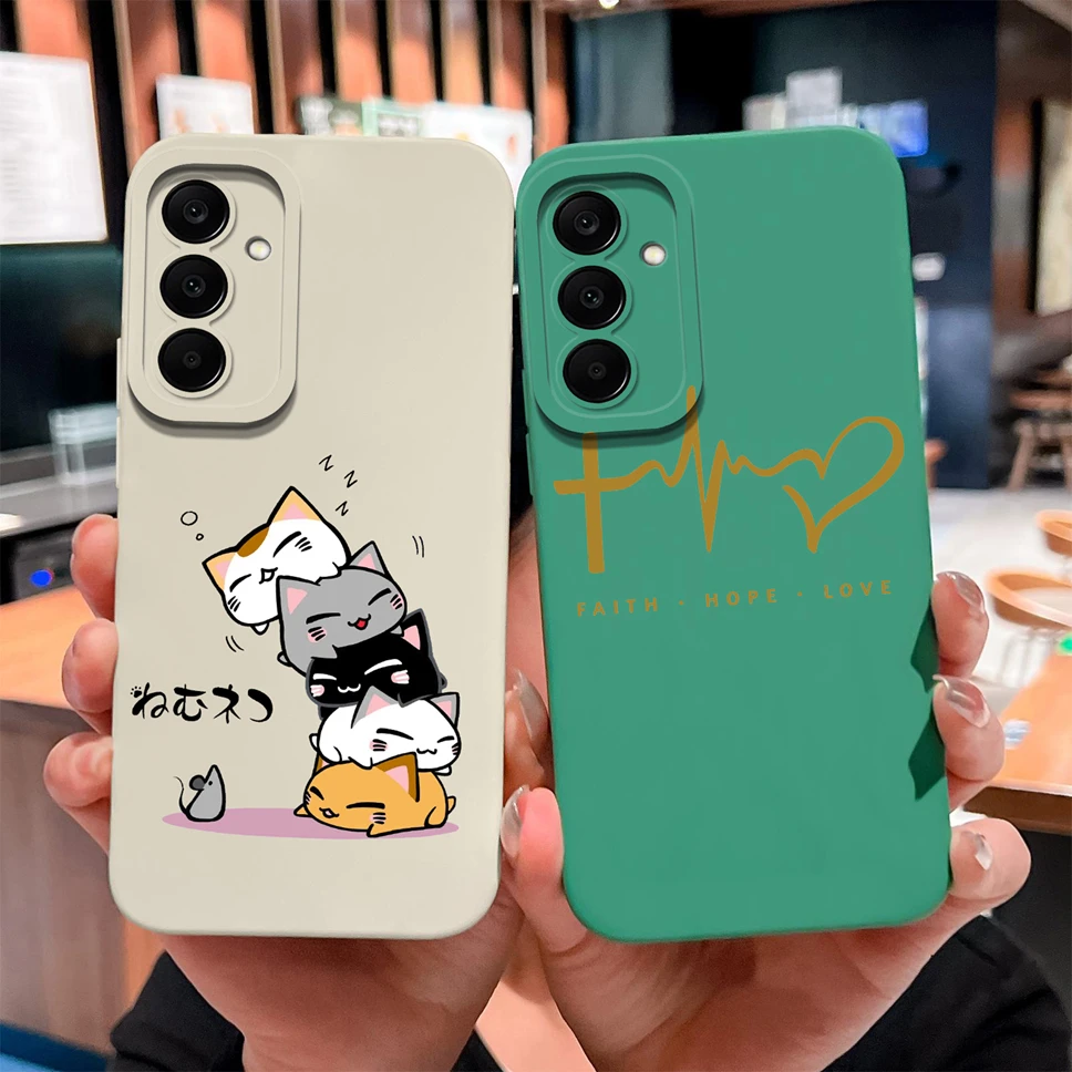 Funda para Samsung Galaxy M17 F17 5G, bonita carcasa de teléfono ligera de silicona líquida suave con diseño de gato y aguacate para GalaxyM17 F 17 - imagen 2