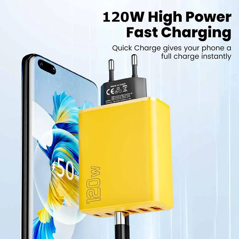 Cargador USB PD de 120W, adaptador de carga rápida para Samsung Xiaomi, multipuerto USB tipo C, adaptador de cargador súper rápido para iPhone 15 Pro - imagen 5