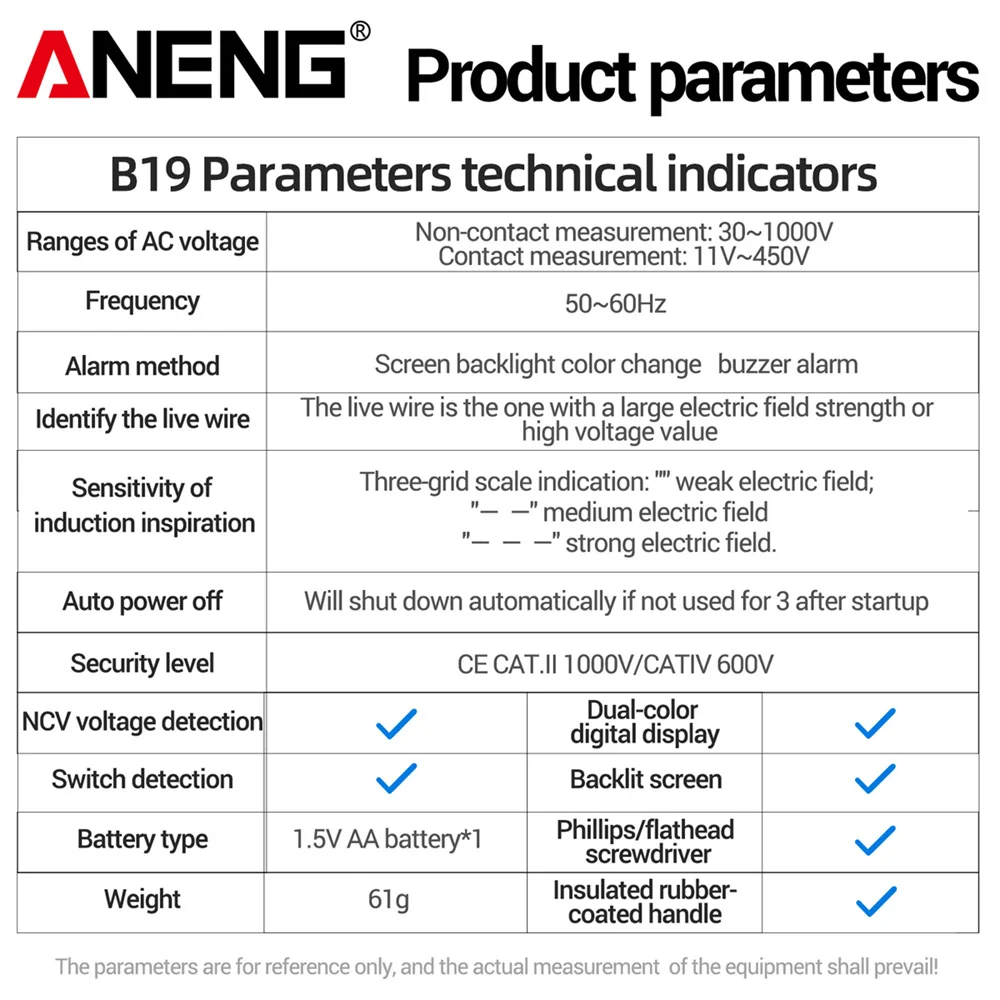 ANENG B19 Pro pluma probadora de voltaje inteligente AC 30-1000V NCV Detector Digital, buscador de punto de interrupción con pantalla LED para herramienta de electricista - imagen 5