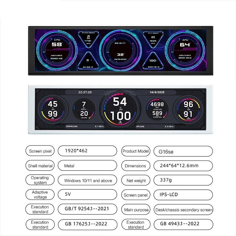 Pantalla secundaria USB de 9,2 pulgadas para chasis de computadora pantalla LCD 1920*462 un USB conectado CPU RAM GPU HDD Monitor meteorológico - imagen 3