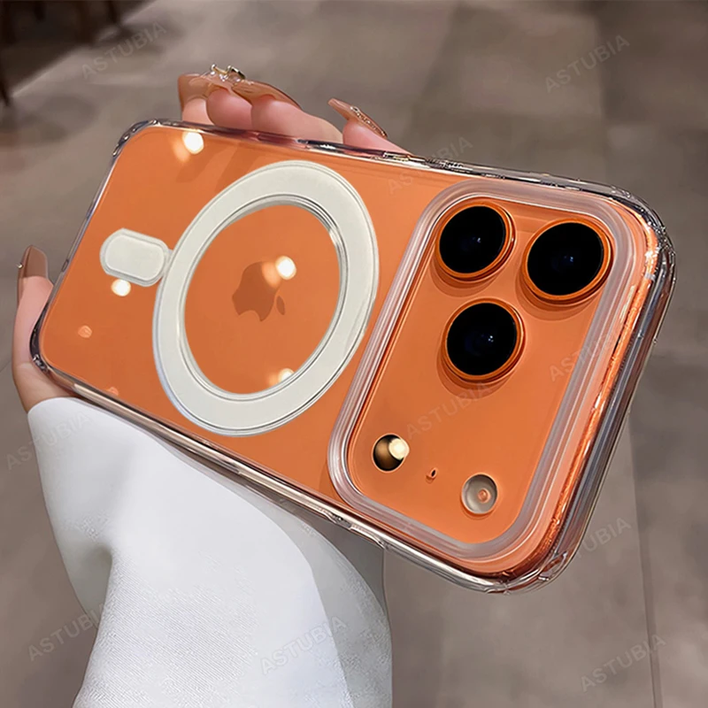 Funda transparente de carga inalámbrica magnética oficial para iPhone 17 Air 16 15 14 13 12 11 Pro Max Plus cubierta dura de PC a prueba de golpes