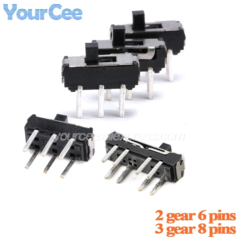 100 uds/10 Uds interruptor de palanca 6 pines encendido/apagado 1P2T SPDT DIP interruptor deslizante Mini interruptor 0.3A 6VDC 2 engranajes 6 pines 3 engranajes 8 pines