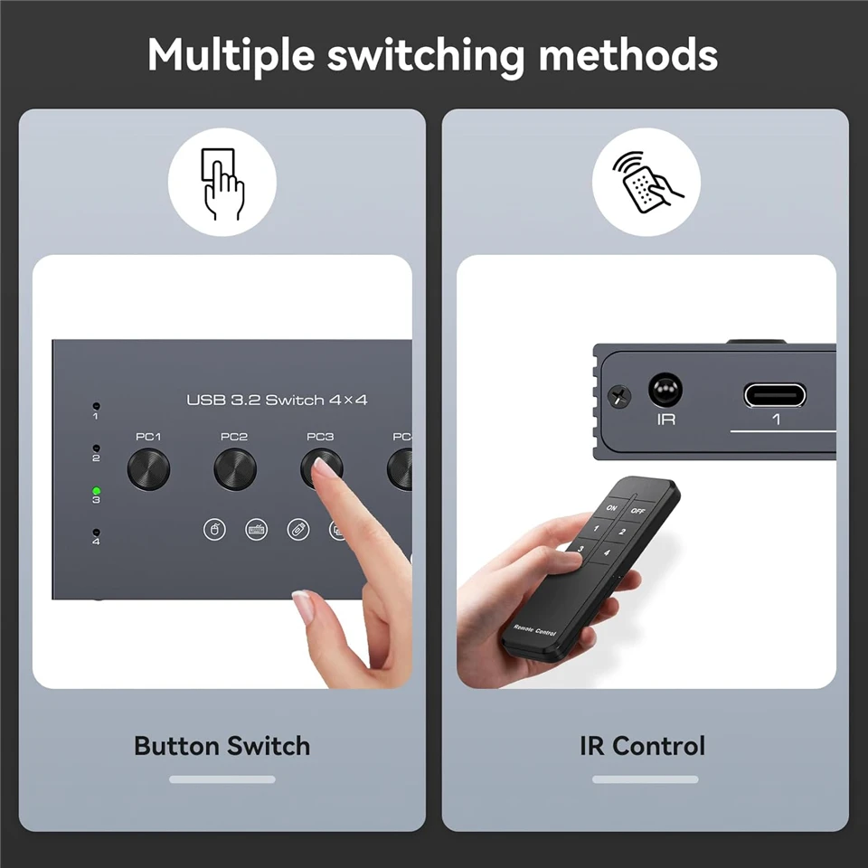 Navceker 10Gbps USB 3,2 Switch 4 ordenadores Share 4 periféricos 4 puertos USB 3,2 Switcher para ratón teclado impresora con control remoto - imagen 5