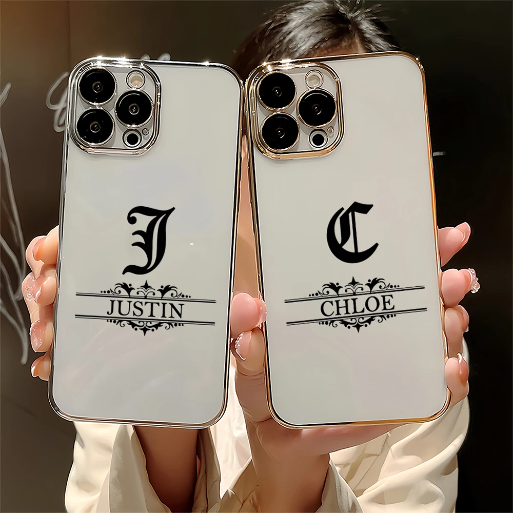Funda de teléfono personalizada con nombre gótico para Iphone 11 a 16 Pro Max Plus, funda de TPU chapada transparente suave con protección de lente - imagen 4